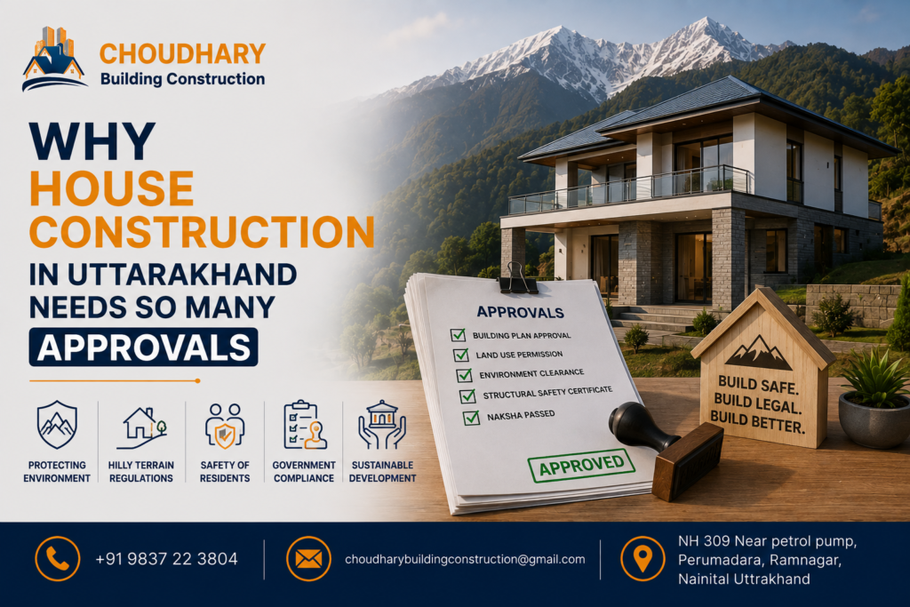 House construction in Uttarakhand - hillside home site