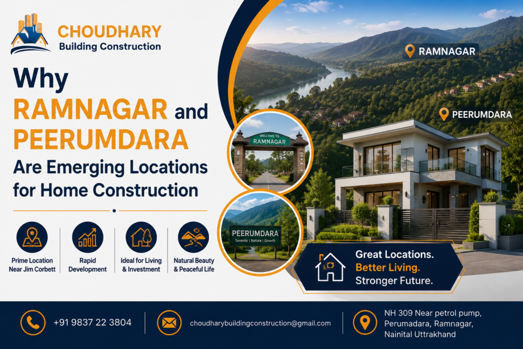 Modern home construction in Ramnagar and Peerumdara highlighting growing residential development near Jim Corbett